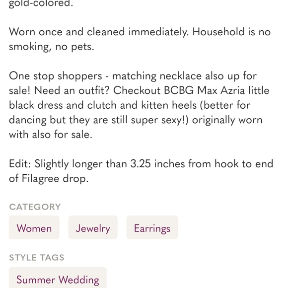 Relisting as a set: BCBG Filagree necklace and earrings gold-colored - Picture 10 of 10